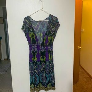 Nice silky purple green and black printed dress
